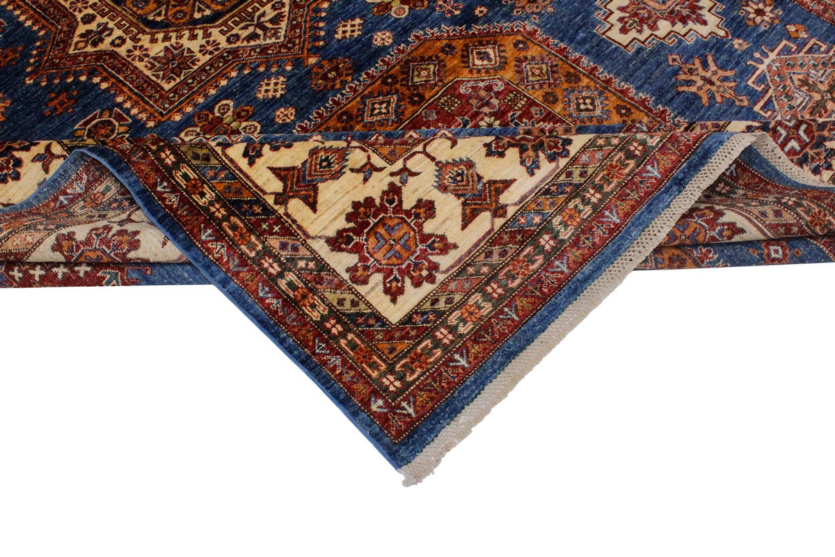 9x12 Light Blue and Ivory Kazak Tribal Rug