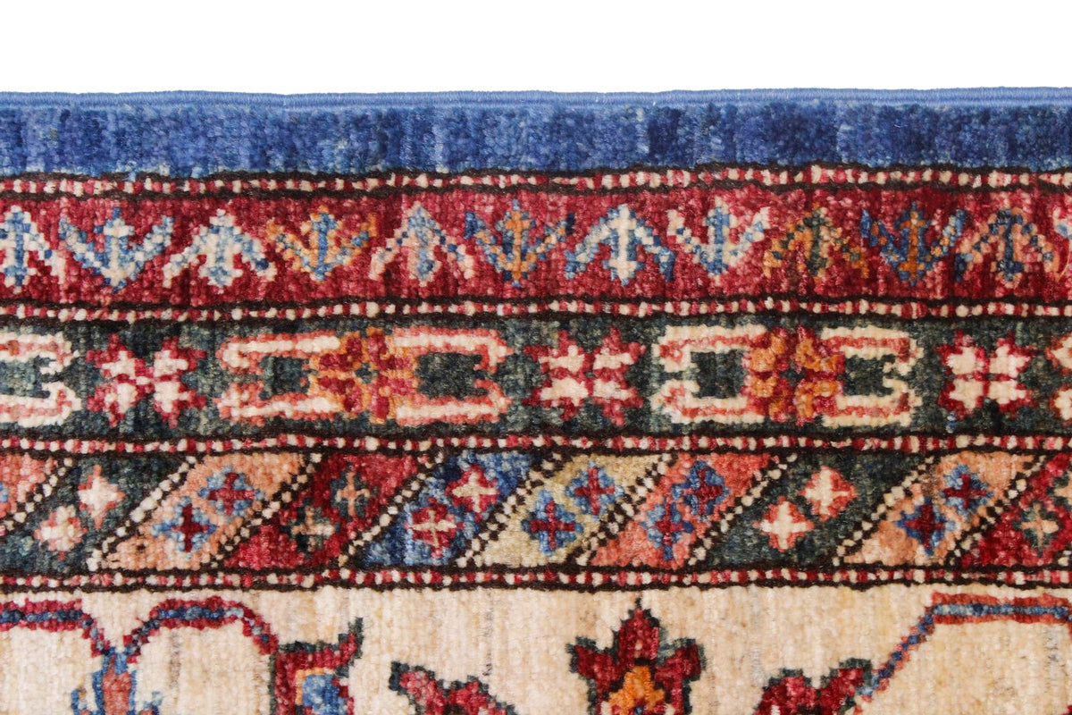 9x12 Light Blue and Ivory Kazak Tribal Rug
