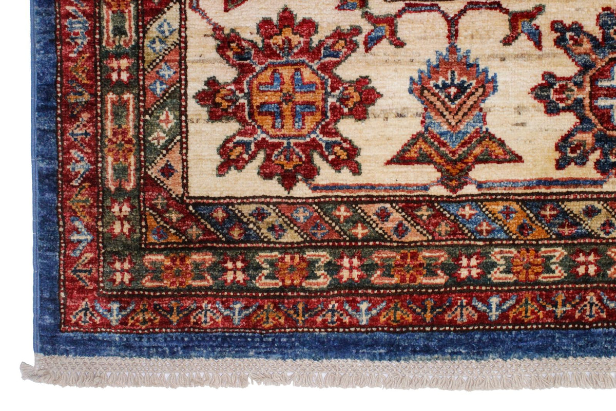 9x12 Light Blue and Ivory Kazak Tribal Rug