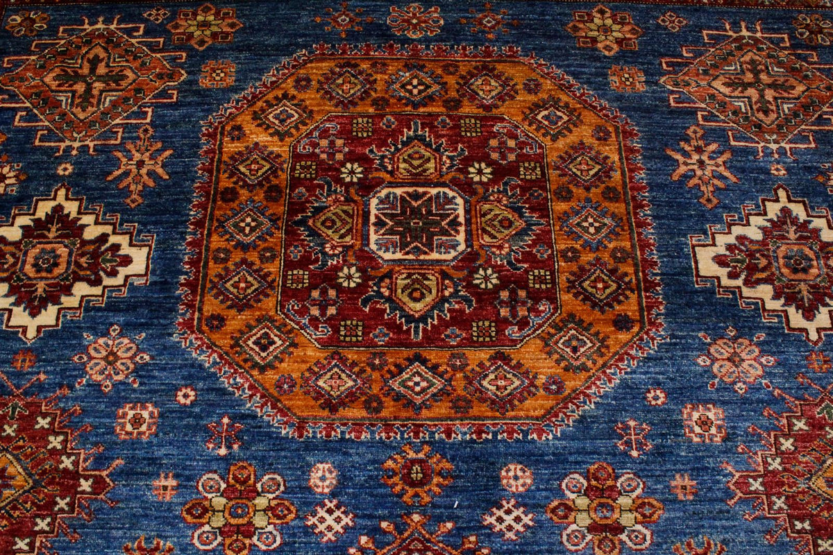 9x12 Light Blue and Ivory Kazak Tribal Rug