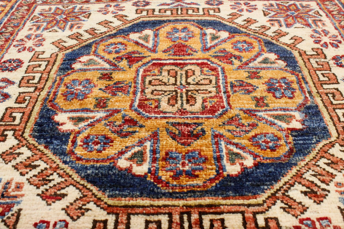 9x12 Light Blue and Ivory Kazak Tribal Rug