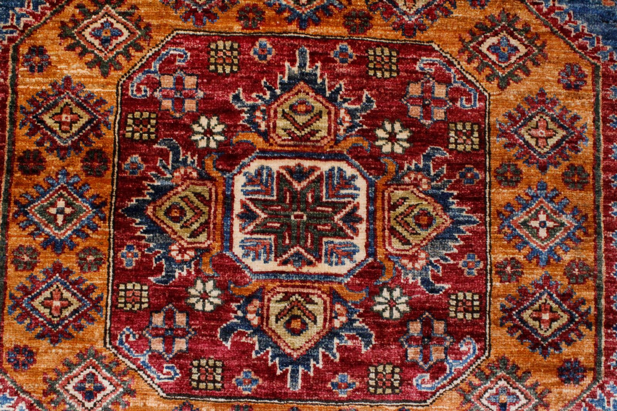 9x12 Light Blue and Ivory Kazak Tribal Rug