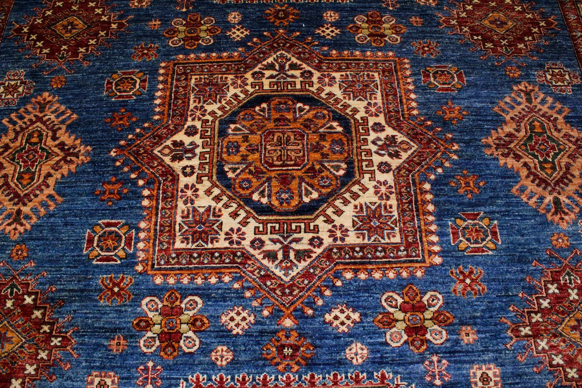 9x12 Light Blue and Ivory Kazak Tribal Rug