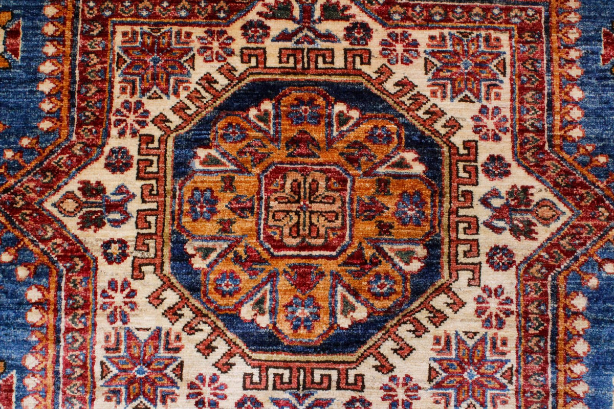 9x12 Light Blue and Ivory Kazak Tribal Rug