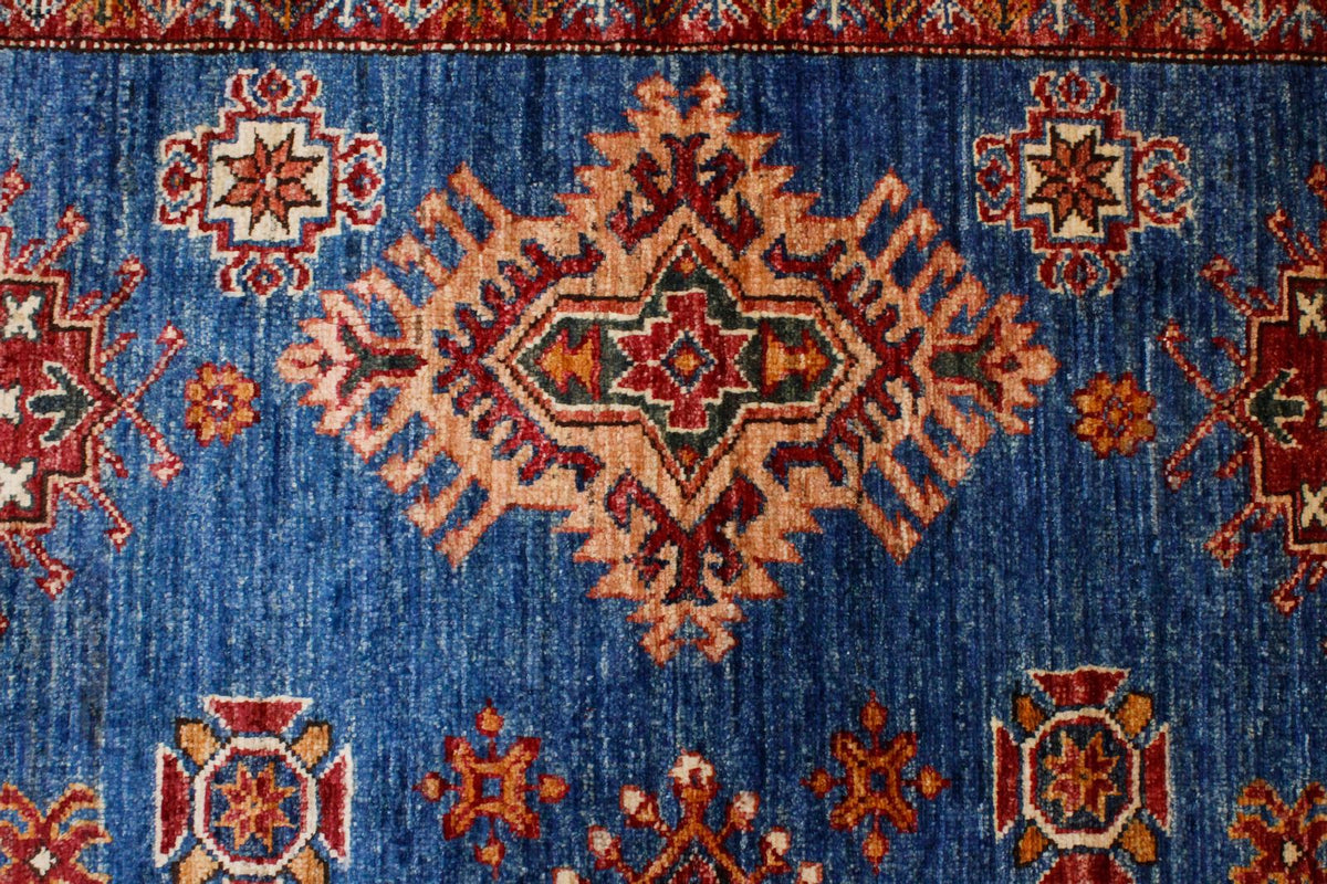 9x12 Light Blue and Ivory Kazak Tribal Rug
