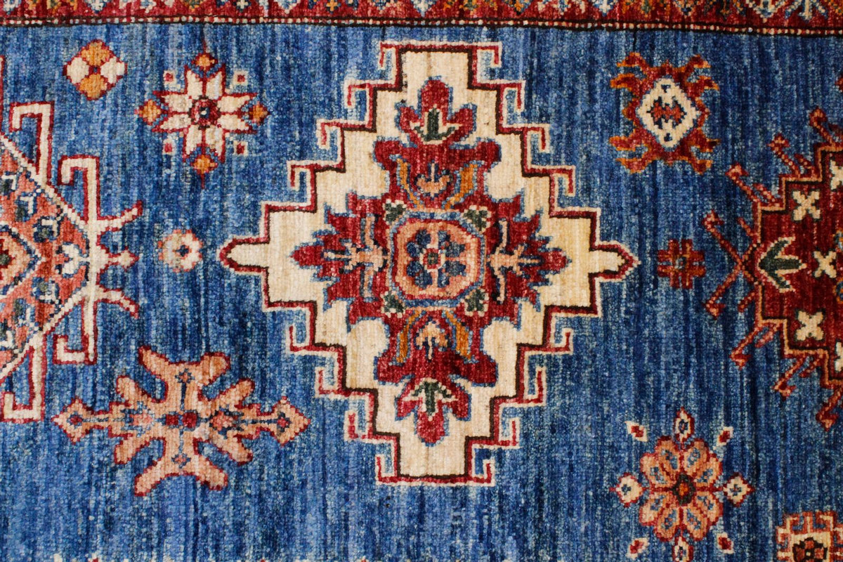 9x12 Light Blue and Ivory Kazak Tribal Rug