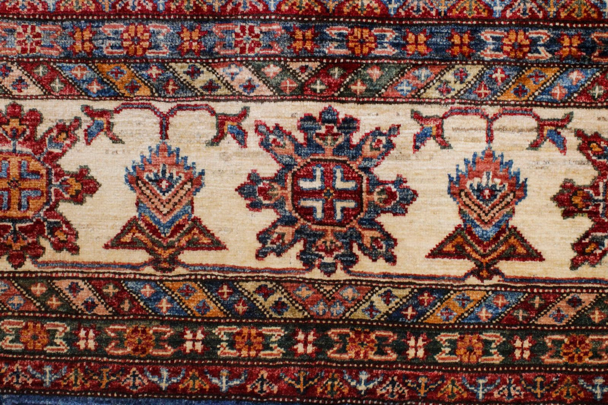 9x12 Light Blue and Ivory Kazak Tribal Rug