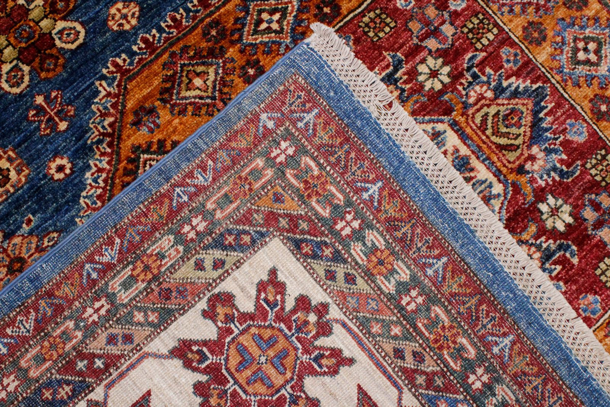 9x12 Light Blue and Ivory Kazak Tribal Rug