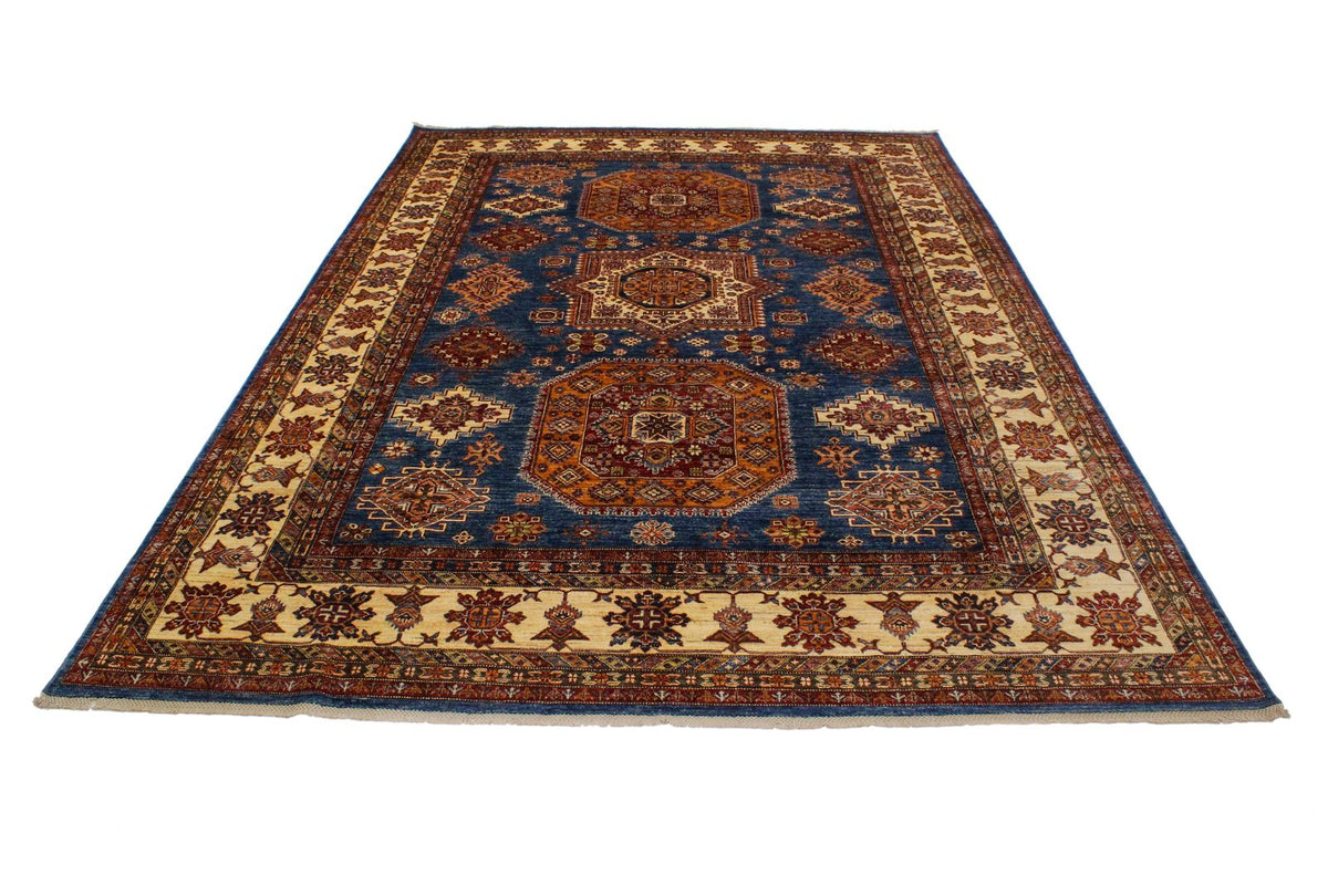 9x12 Light Blue and Ivory Kazak Tribal Rug