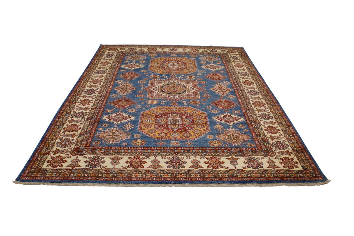 9x12 Light Blue and Ivory Kazak Tribal Rug