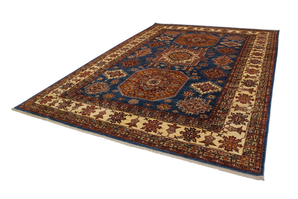 9x12 Light Blue and Ivory Kazak Tribal Rug