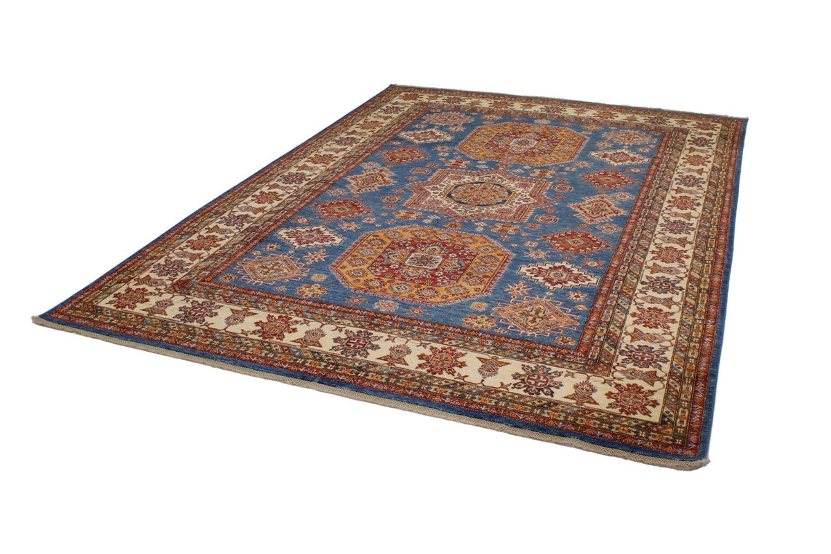 9x12 Light Blue and Ivory Kazak Tribal Rug