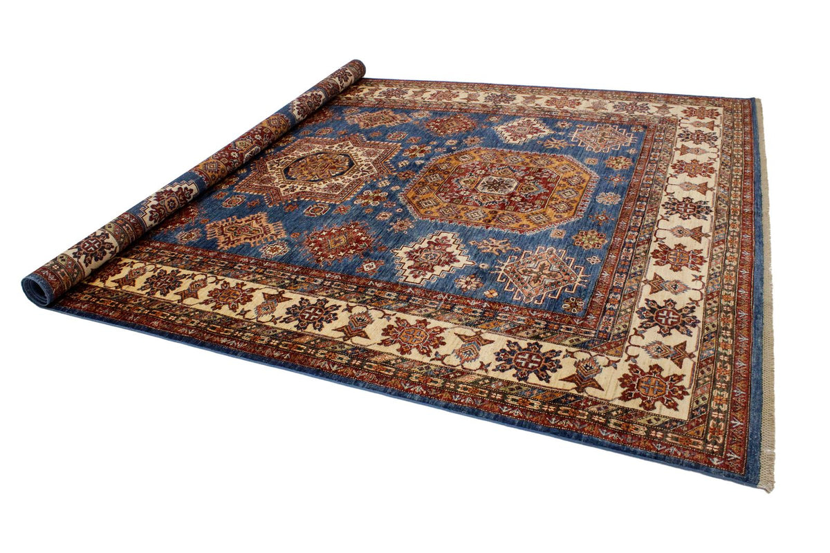 9x12 Light Blue and Ivory Kazak Tribal Rug