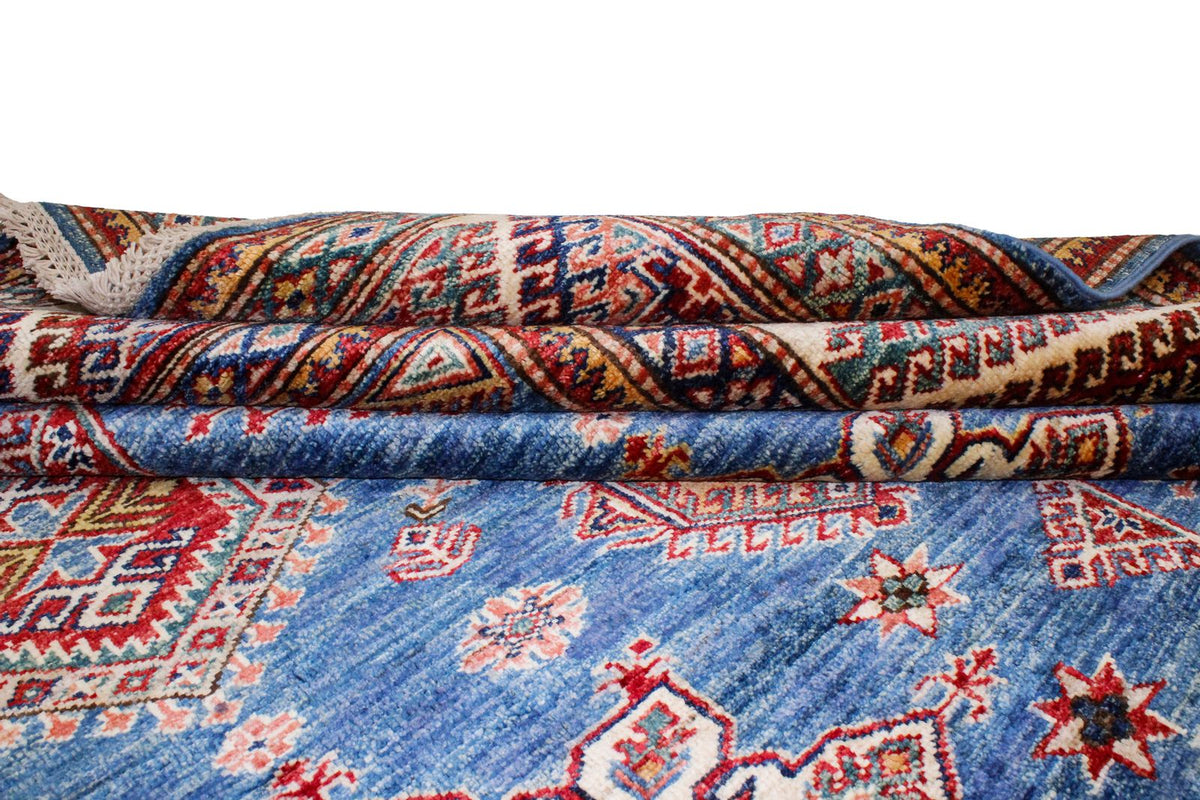9x11 Light Blue and Ivory Kazak Tribal Rug