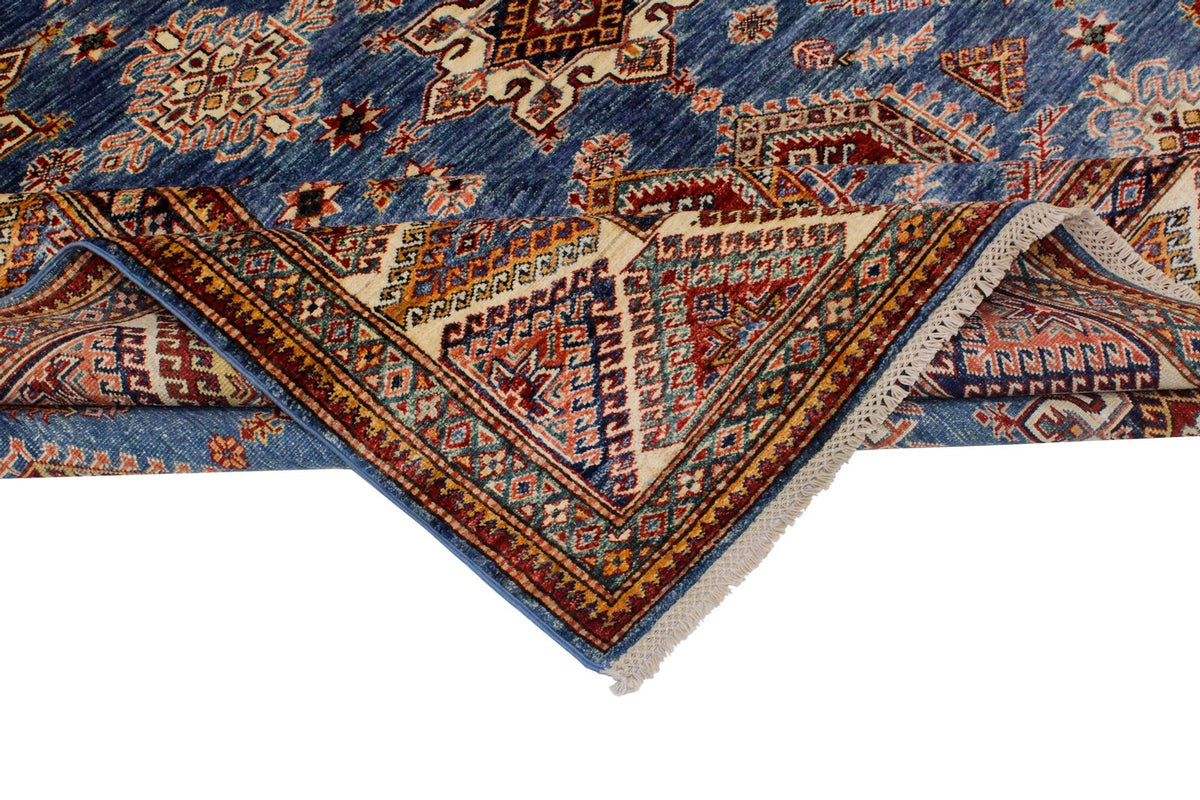 9x11 Light Blue and Ivory Kazak Tribal Rug