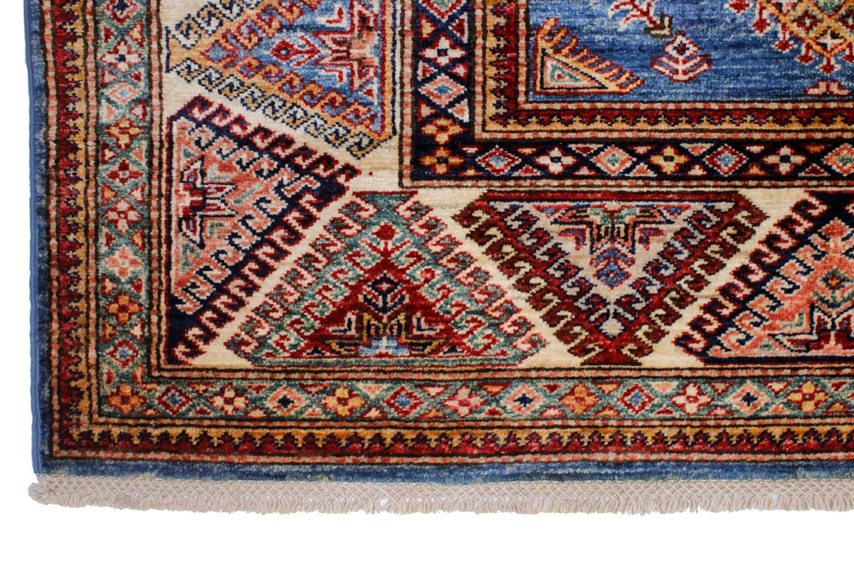 9x11 Light Blue and Ivory Kazak Tribal Rug