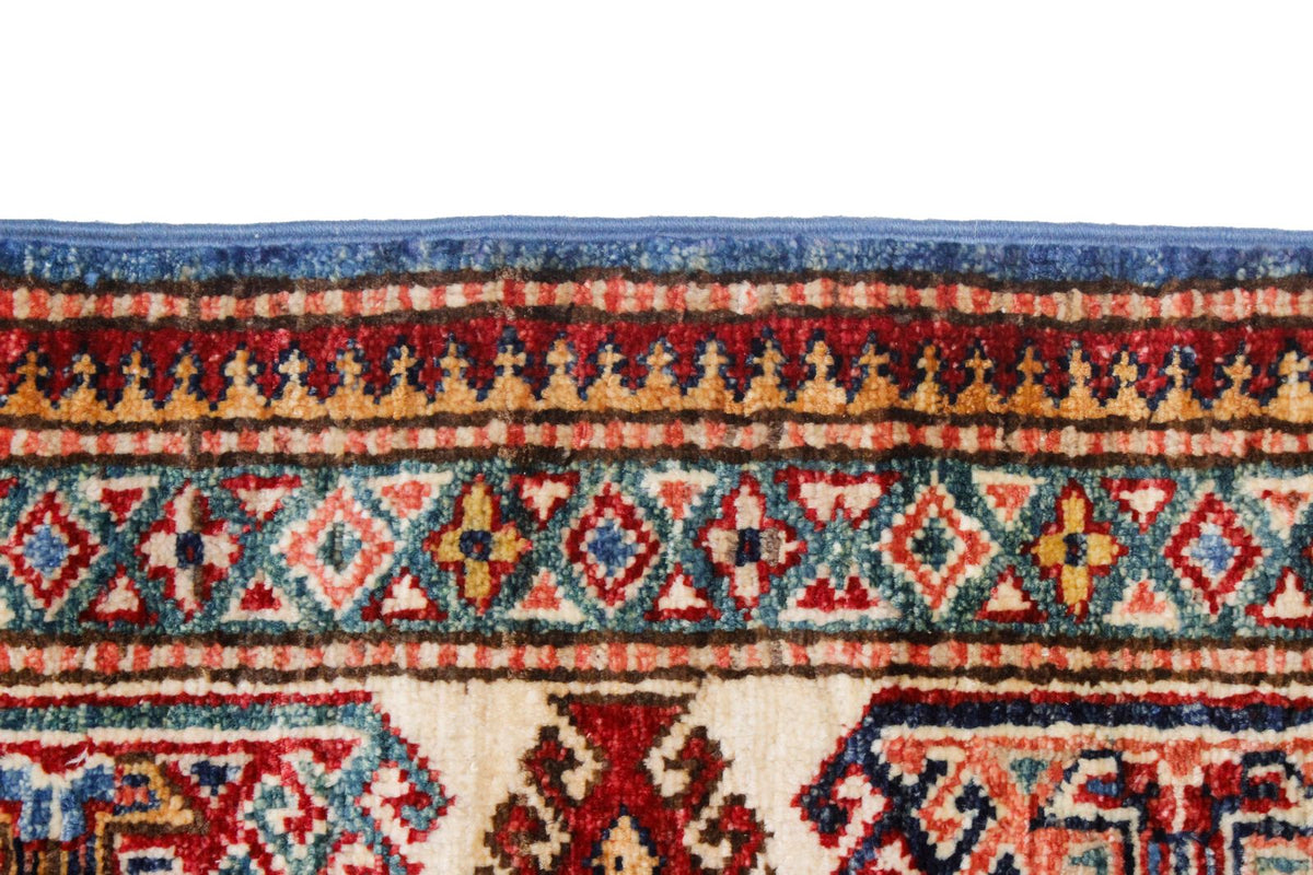 9x11 Light Blue and Ivory Kazak Tribal Rug