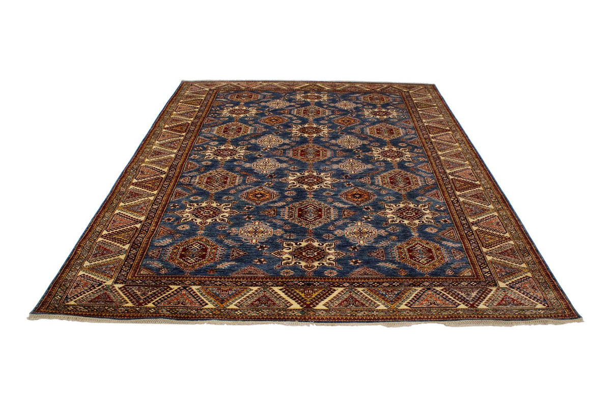 9x11 Light Blue and Ivory Kazak Tribal Rug