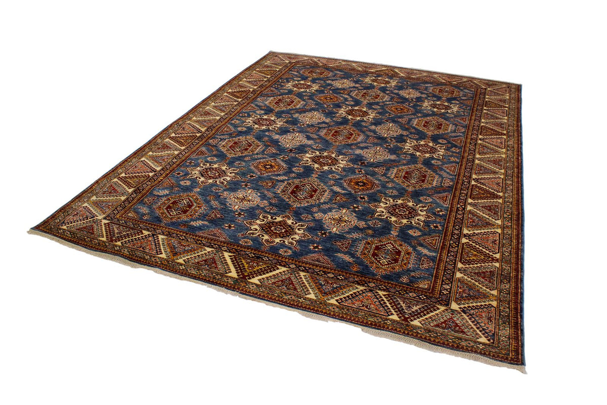 9x11 Light Blue and Ivory Kazak Tribal Rug