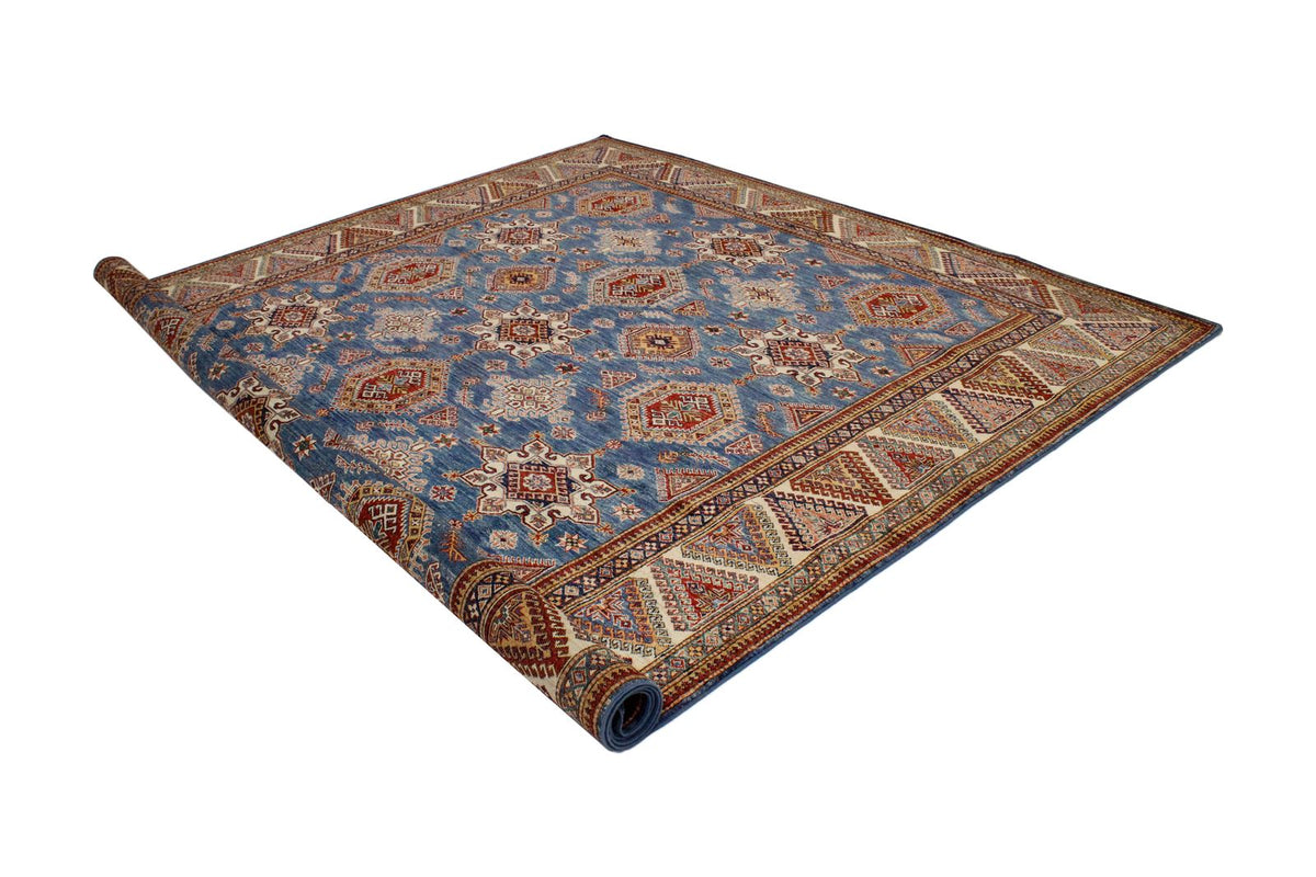 9x11 Light Blue and Ivory Kazak Tribal Rug