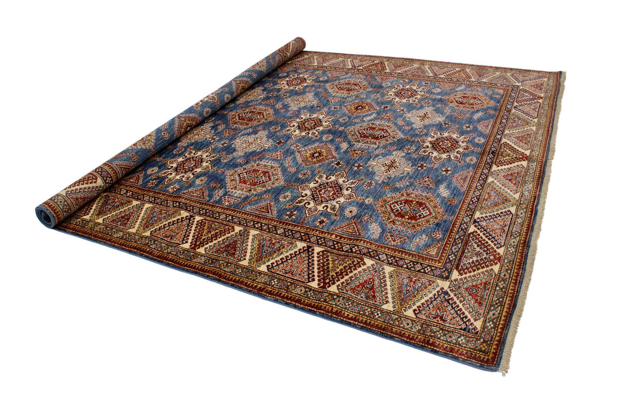 9x11 Light Blue and Ivory Kazak Tribal Rug