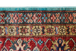 7x10 Turquoise and Red Kazak Tribal Rug