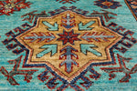 7x10 Turquoise and Red Kazak Tribal Rug