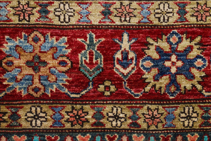 7x10 Turquoise and Red Kazak Tribal Rug