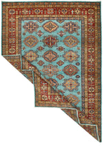 Vintage Handmade 7x10 Turquoise and Red Anatolian Caucasian Tribal Distressed Area Rug