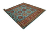 7x10 Turquoise and Red Kazak Tribal Rug