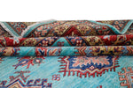 7x10 Turquoise and Red Kazak Tribal Rug