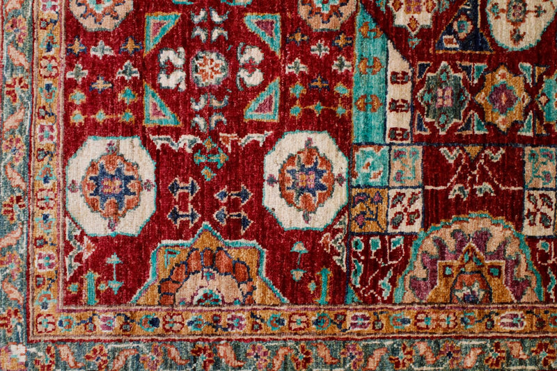 7x9 Red and Ivory Turkish Tribal Rug