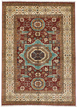 7x9 Red and Ivory Turkish Tribal Rug