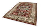 7x9 Red and Ivory Turkish Tribal Rug