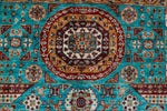 7x10 Turquoise and Ivory Turkish Tribal Rug