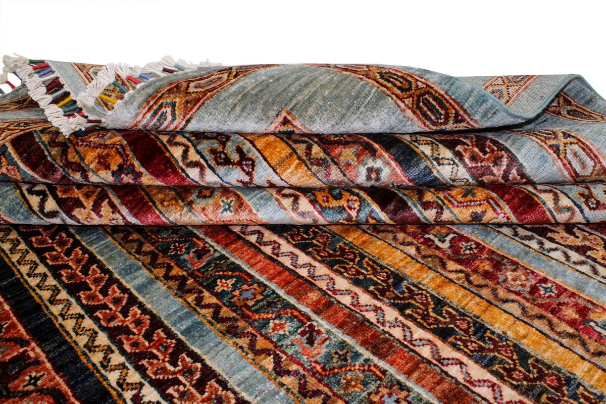 7x10 Multicolor and Blue Turkish Tribal Rug