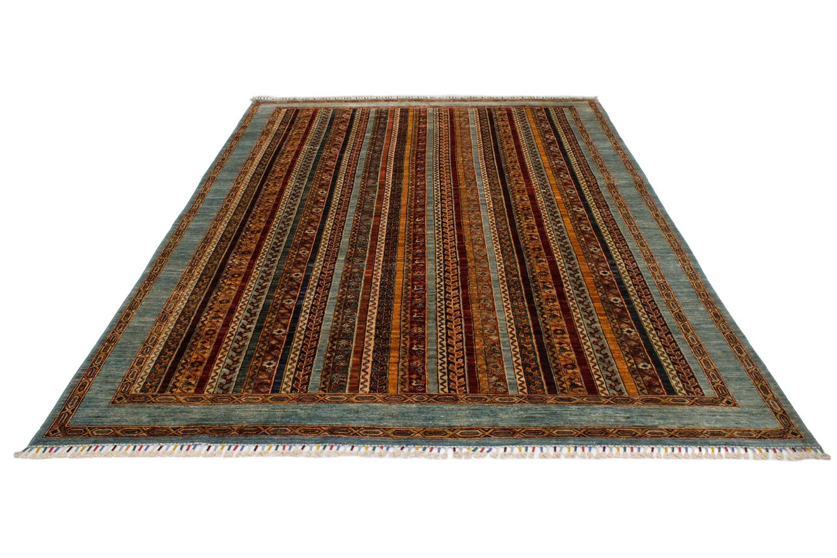 7x10 Multicolor and Blue Turkish Tribal Rug