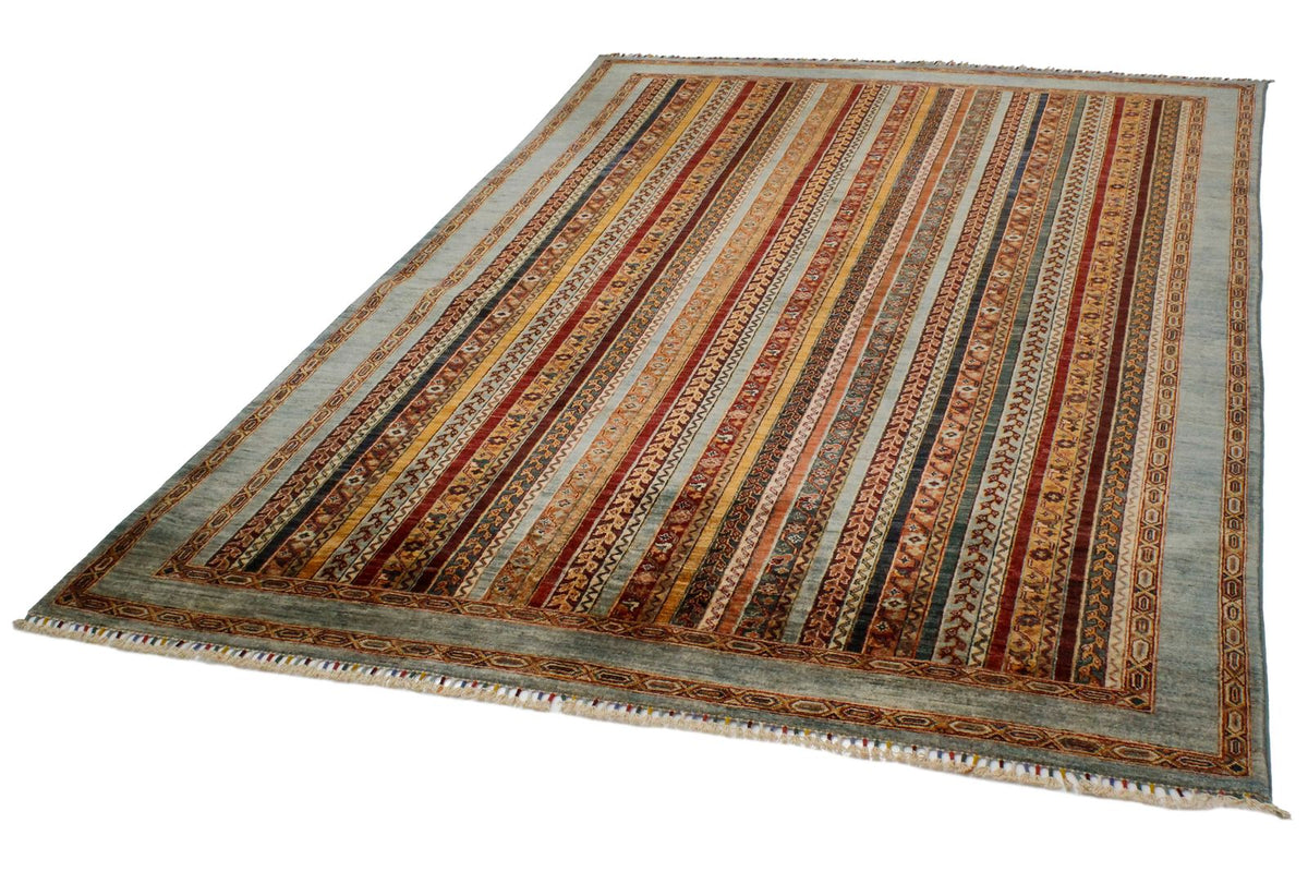 7x10 Multicolor and Blue Turkish Tribal Rug