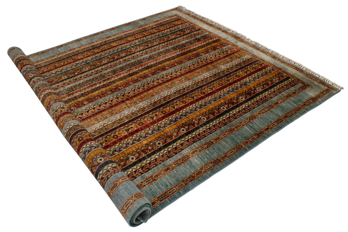 7x10 Multicolor and Blue Turkish Tribal Rug