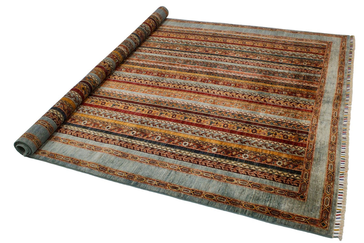 7x10 Multicolor and Blue Turkish Tribal Rug