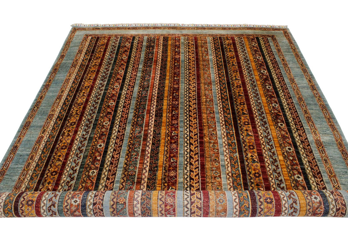 7x10 Multicolor and Blue Turkish Tribal Rug