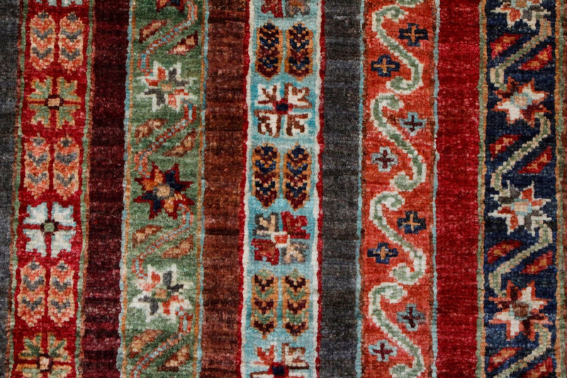 7x10 Multicolor and Gray Turkish Tribal Rug