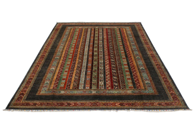 7x10 Multicolor and Gray Turkish Tribal Rug