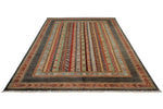 7x10 Multicolor and Gray Turkish Tribal Rug