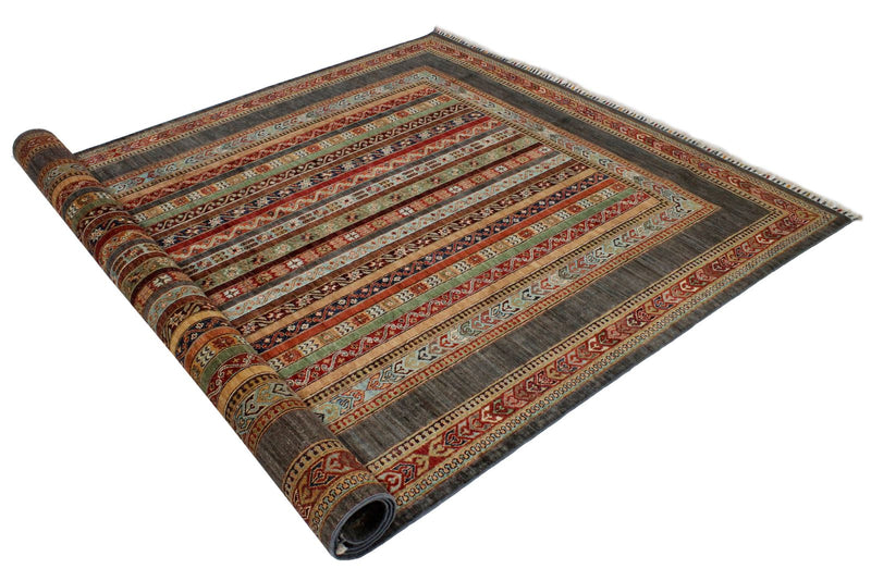 7x10 Multicolor and Gray Turkish Tribal Rug