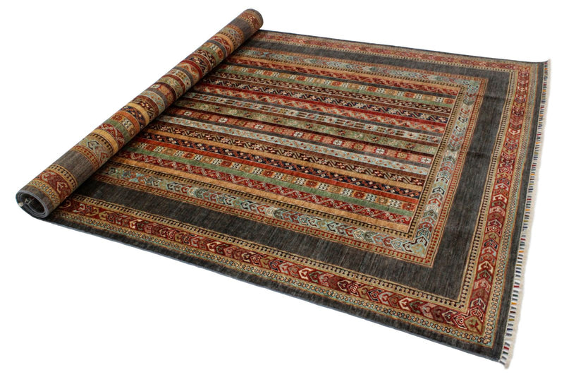 7x10 Multicolor and Gray Turkish Tribal Rug