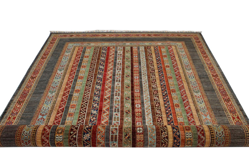 7x10 Multicolor and Gray Turkish Tribal Rug