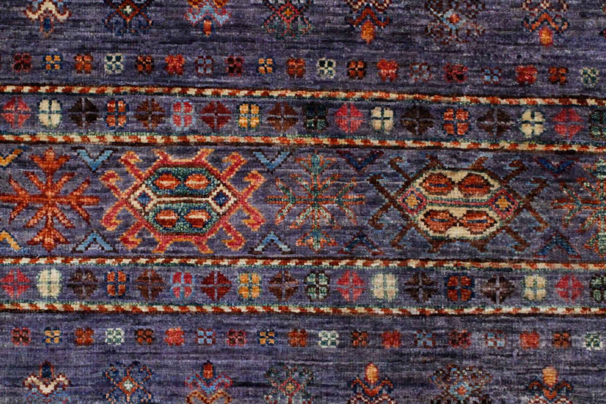 7x10 Gray and Multicolor Tribal Rug