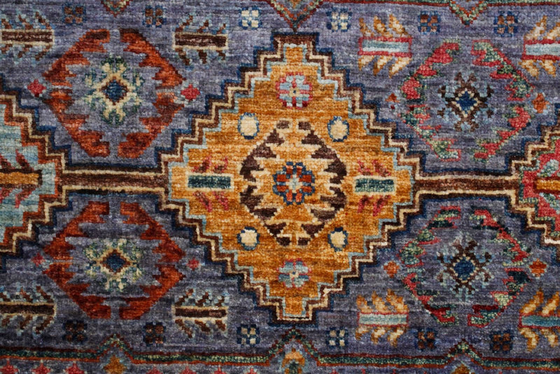 7x10 Gray and Multicolor Tribal Rug