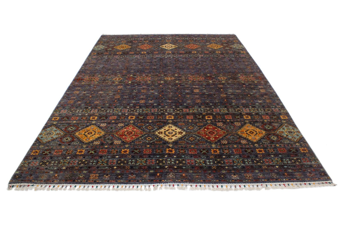 7x10 Gray and Multicolor Tribal Rug